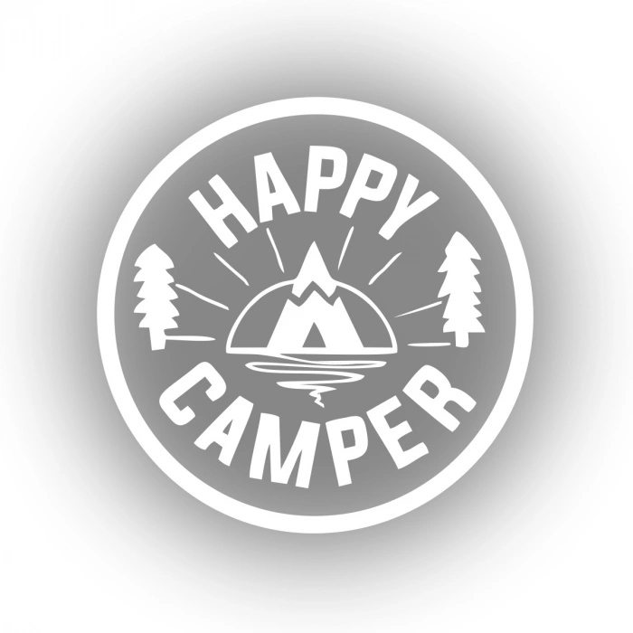 Happy Camper Sticker 17x17 Cm Beyaz