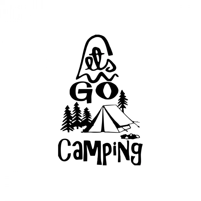 Lets Go Camping Sticker 17x17 Cm Siyah