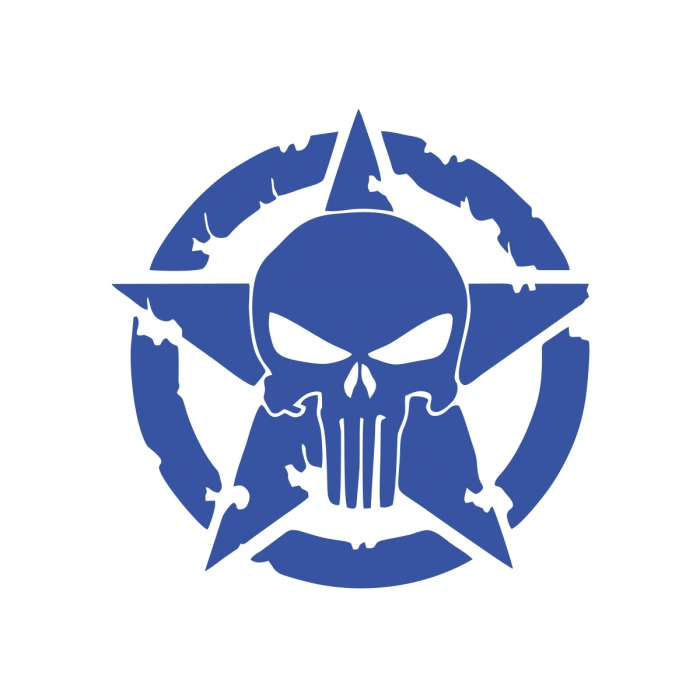 Yıldız Punisher Kurukafa Sticker 17x17 Cm Mavi