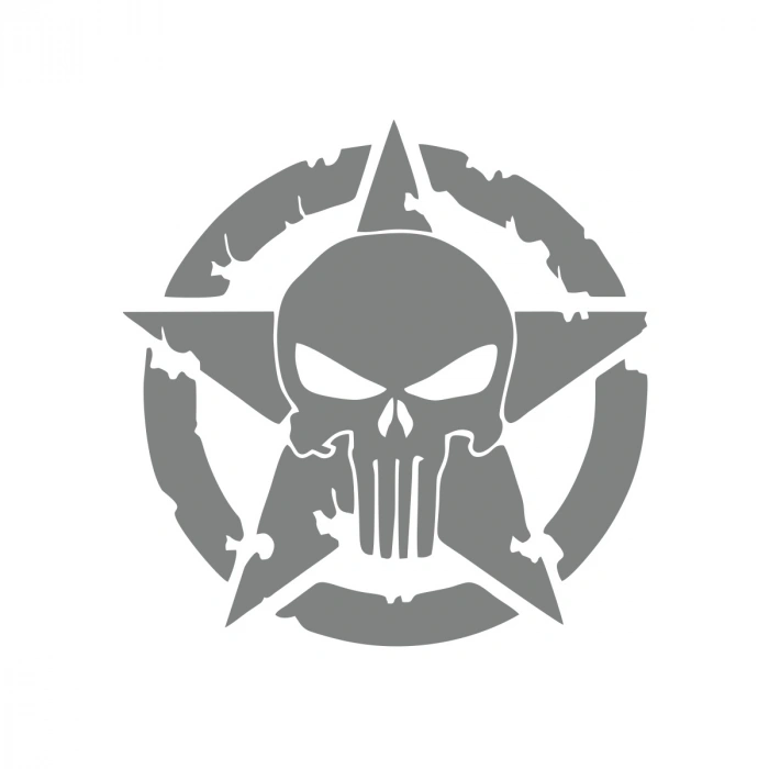 Yıldız Punisher Kurukafa Sticker 17x17 Cm Gri
