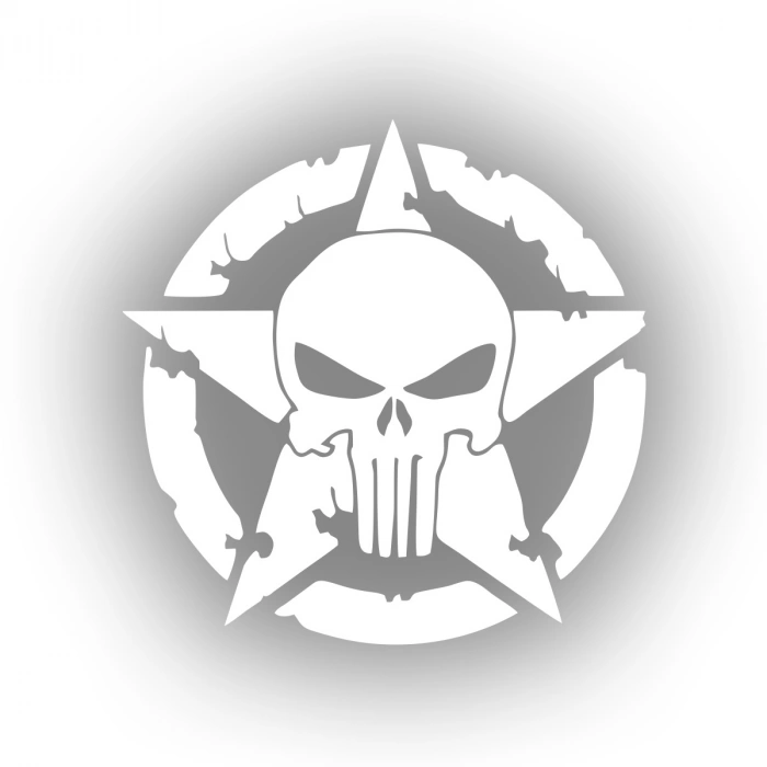 Yıldız Punisher Kurukafa Sticker 17x17 Cm Beyaz