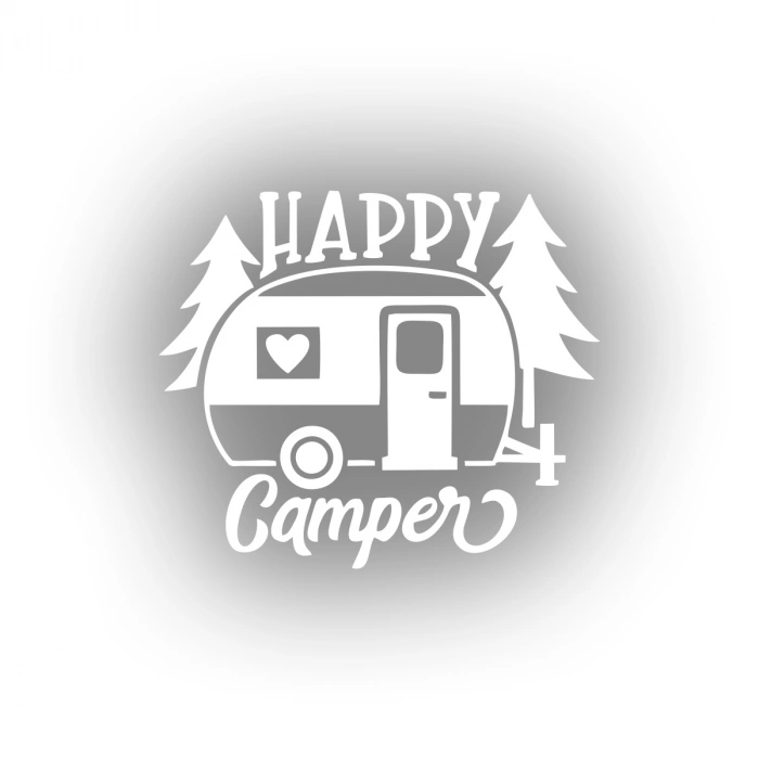 Happy Camper Sticker 17x17 Cm Beyaz