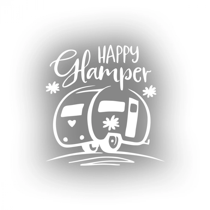 Happy Camper Sticker 17x17 Cm Beyaz