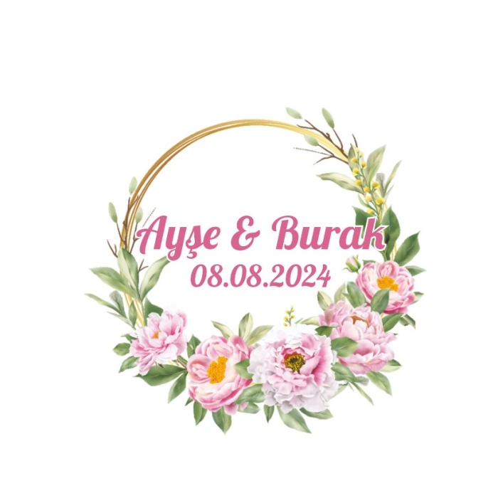 Kozalak ve Çilekli Yuvarlak Etiket Kına Nişan Düğün 3x3 cm özel etiket / 50 adet sticker