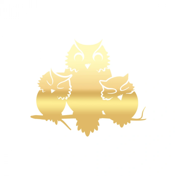 Sevimli Baykuşlar Sticker 17x17 Cm Gold