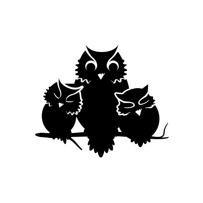 Sevimli Baykuşlar Sticker 17x17 Cm Siyah
