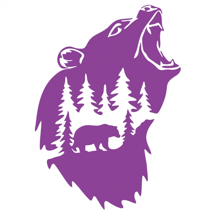 Doğa ve Ayı Sticker 17x17 Cm Mor