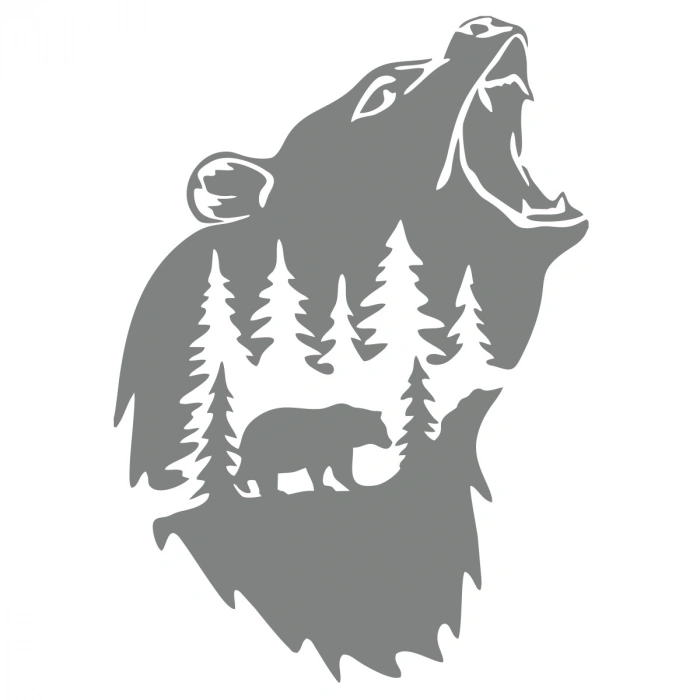 Doğa ve Ayı Sticker 17x17 Cm Gri