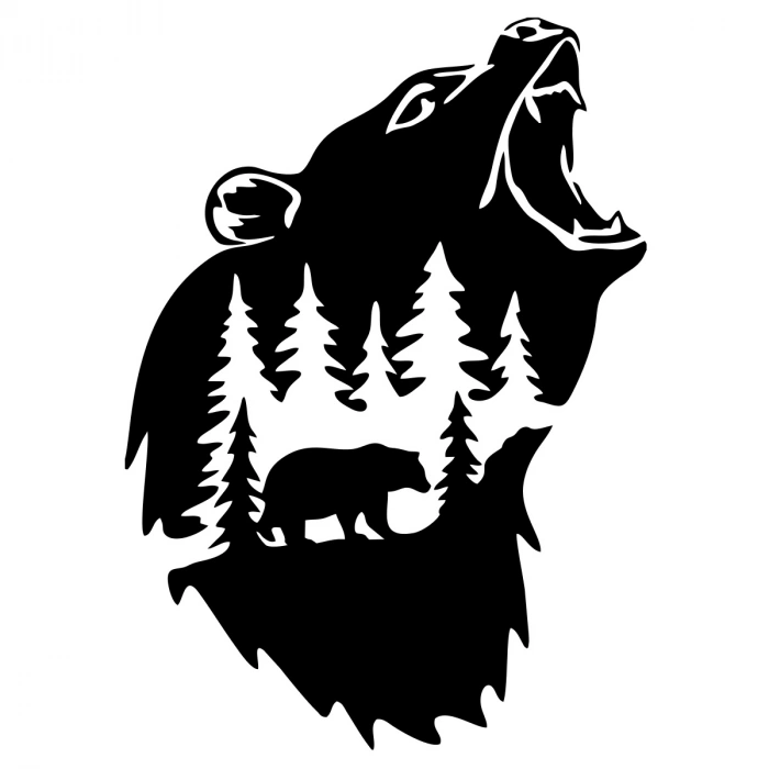 Doğa ve Ayı Sticker 17x17 Cm Siyah