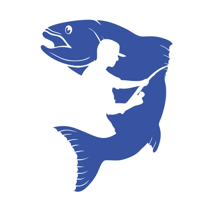 Balık ve Balıkçı Sticker 17x17 Cm Mavi