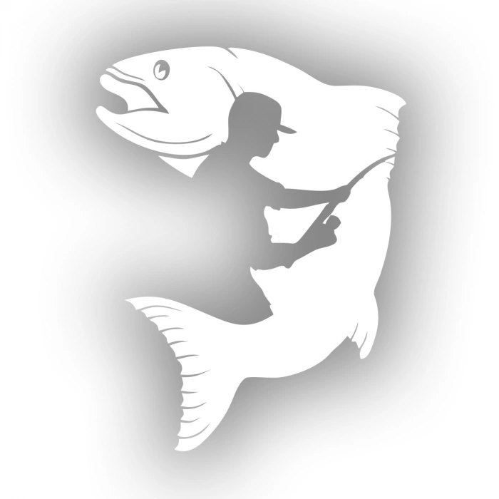 Balık ve Balıkçı Sticker 17x17 Cm Beyaz