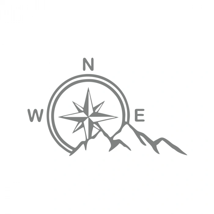 Dağ ve Pusula Stciker 17x17 Cm Gri