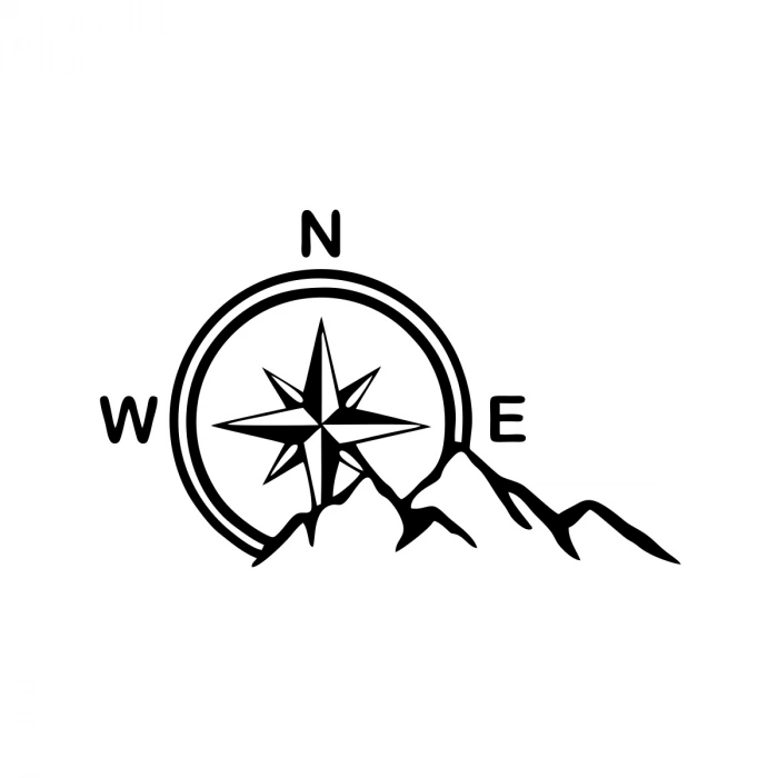 Dağ ve Pusula Stciker 17x17 Cm Siyah