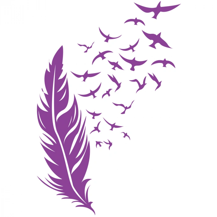 Tüyden Uçan Kuşlar Sticker 17x17 Cm Mor