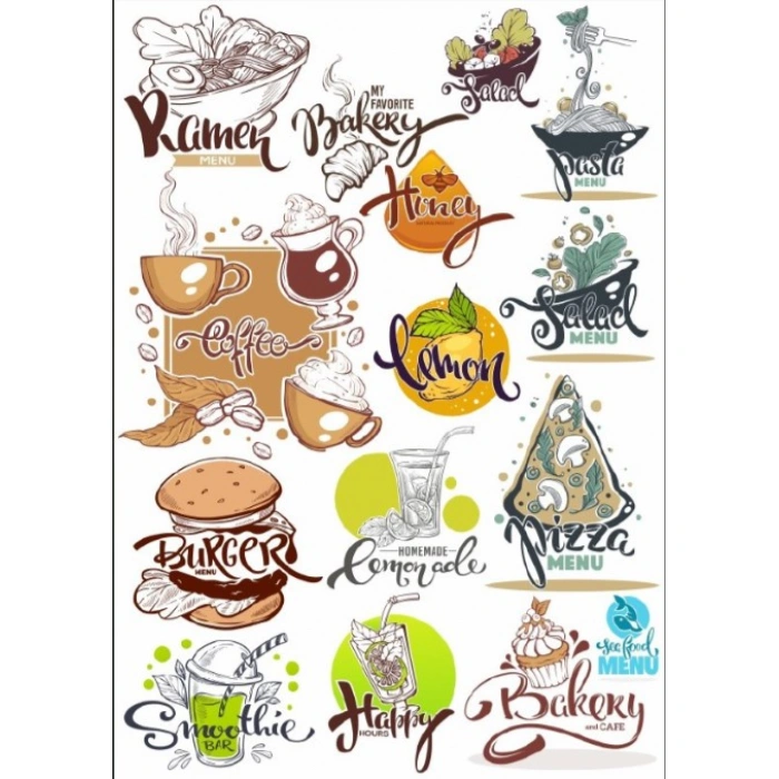 Yemek Yazı Tipi Sticker Set