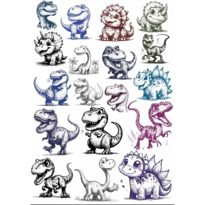 Siyah Beyaz Dinazor Sticker Set