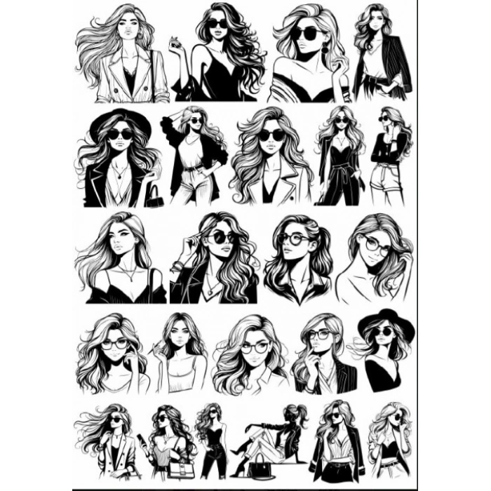 Sİyah Beyaz Kız Sticker Set