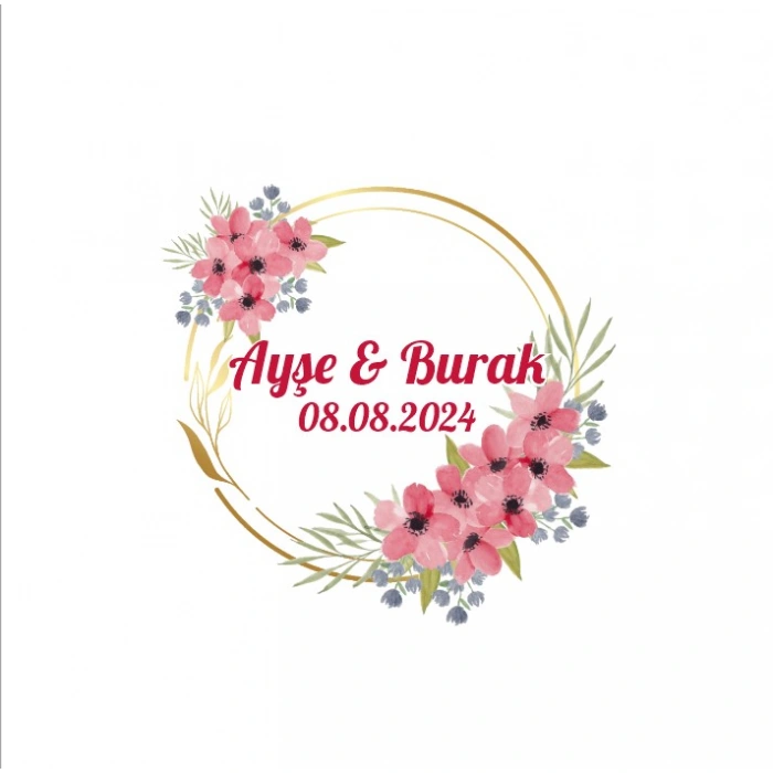 Kırmızı Meyveli Kare Çelenk Etiketi Kına Nişan Düğün 3x3 cm özel etiket / 50 adet sticker