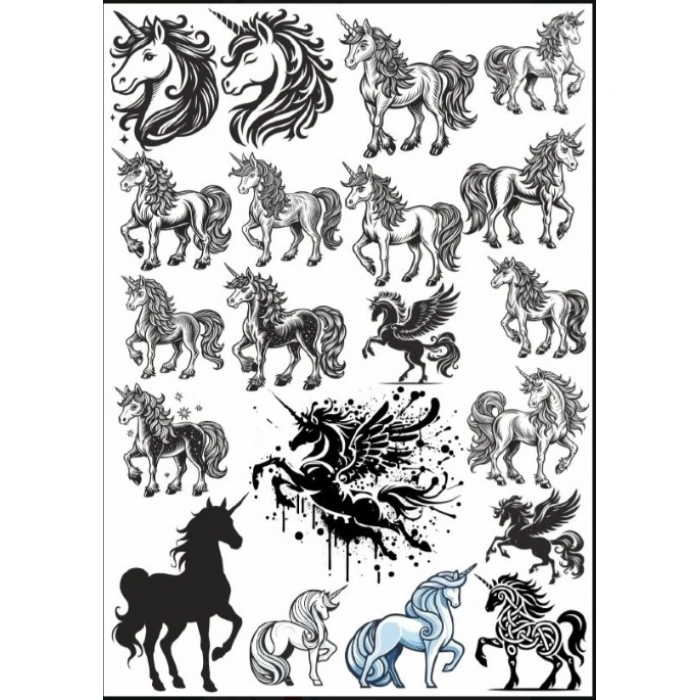 Siyah Beyaz Unicorn Sticker Set