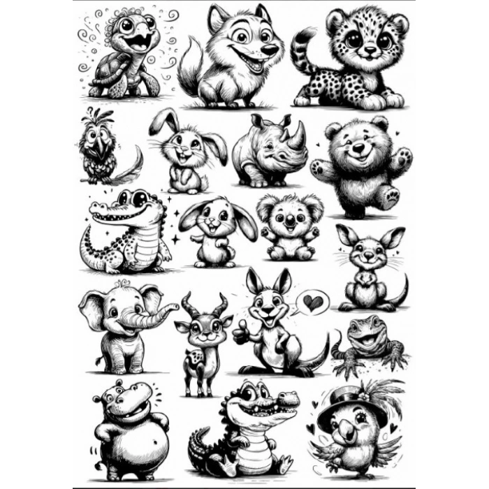 Siyah Beyaz Havyanlar Sticker Set