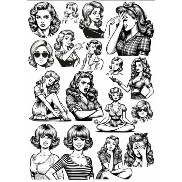 Siyah Beyaz Kadın Sticker Set