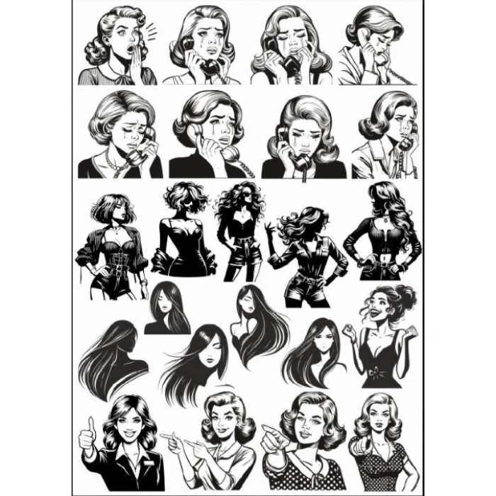 Siyah Beyaz Kadın Sticker Set