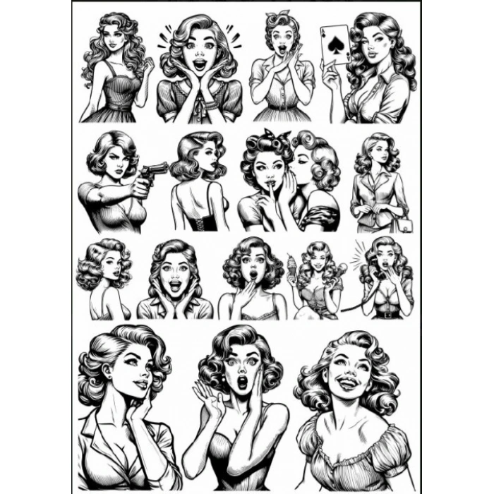 Siyah Beyaz Kadın Sticker Set