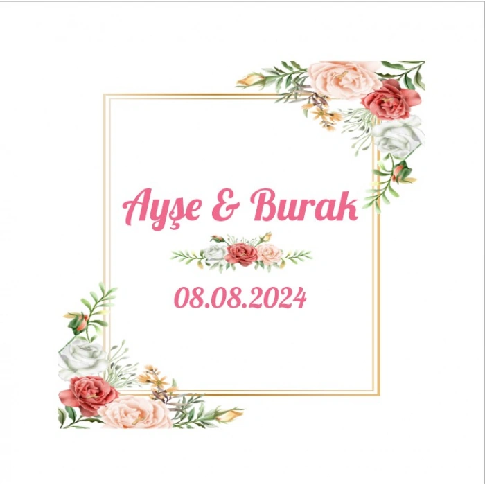Altın Çerçeveli Çam Kozalaklı Etiket Kına Nişan Düğün 3x3 cm özel etiket / 50 adet sticker