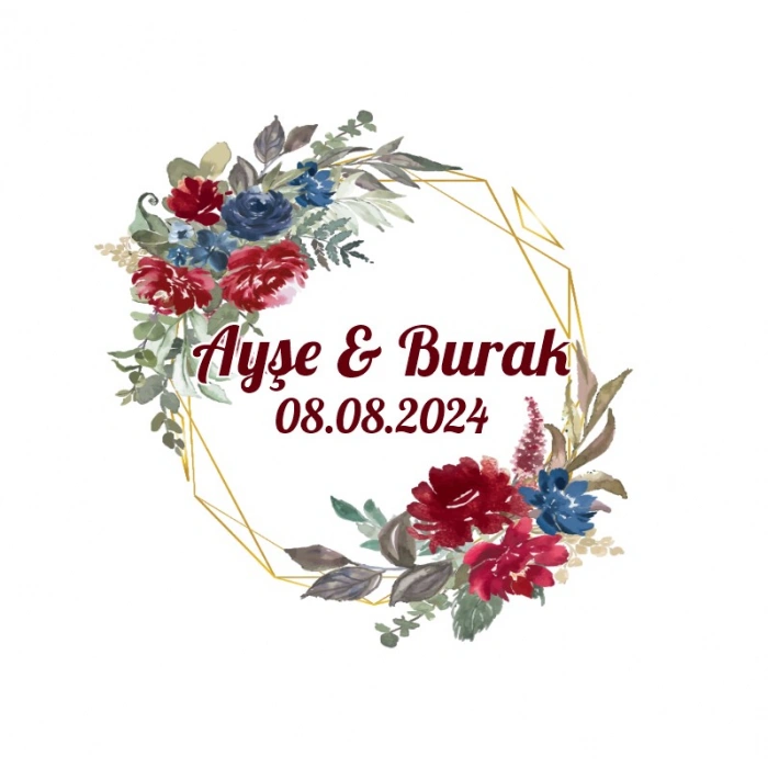 Kozalak ve Çilekli Dikdörtgen Etiket Kına Nişan Düğün 3x3 cm özel etiket / 50 adet sticker