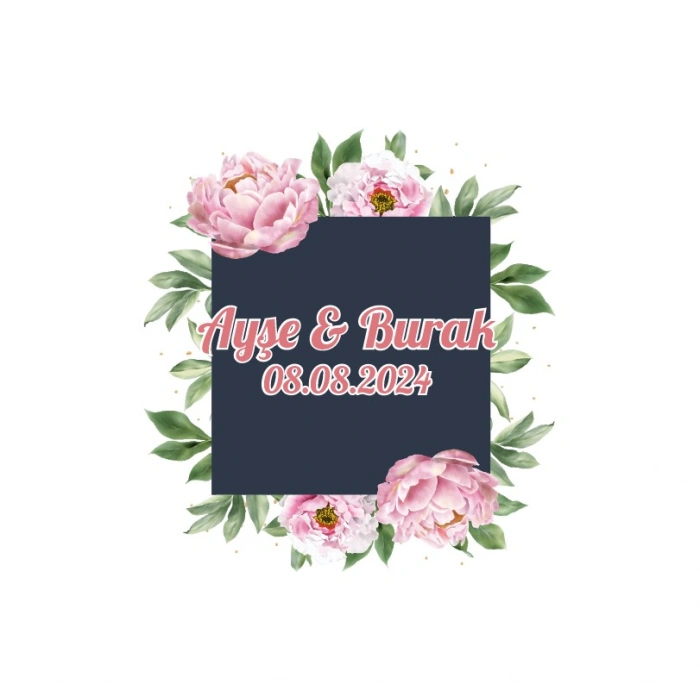 Kozalaklı ve Yapraklı Oval Etiket Kına Nişan Düğün 3x3 cm özel etiket / 50 adet sticker