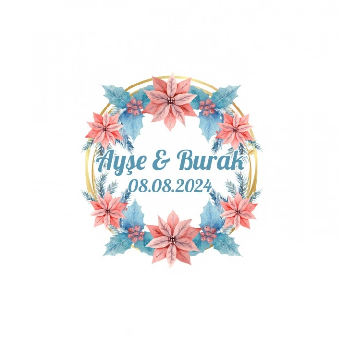 Kış Yapraklı ve Meyveli Dikdörtgen Etiket Kına Nişan Düğün 3x3 cm özel etiket / 50 adet sticker