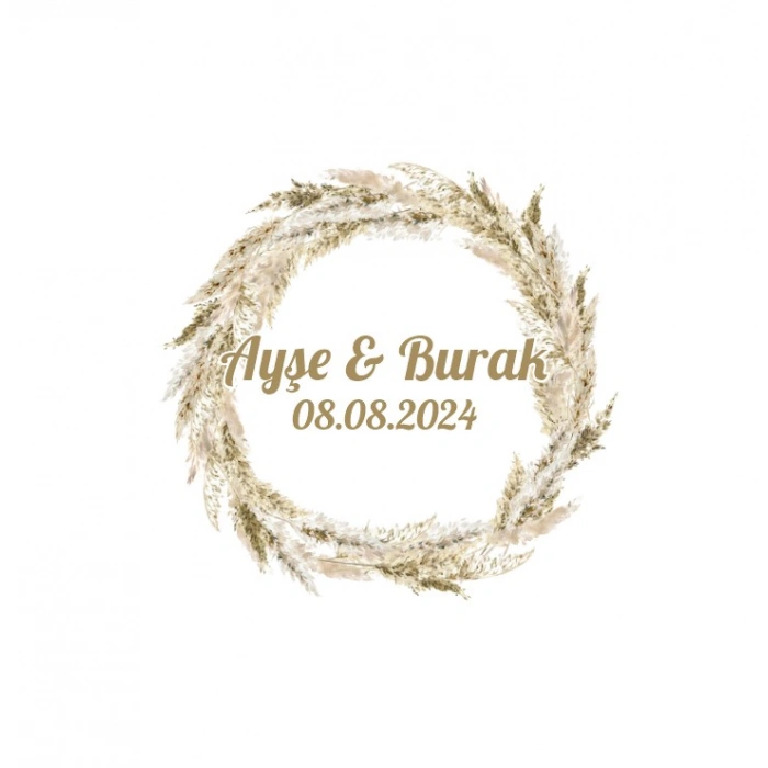 Zarif Altın Rengi Çelenk Etiketi Kına Nişan Düğün 3x3 cm özel etiket / 50 adet sticker