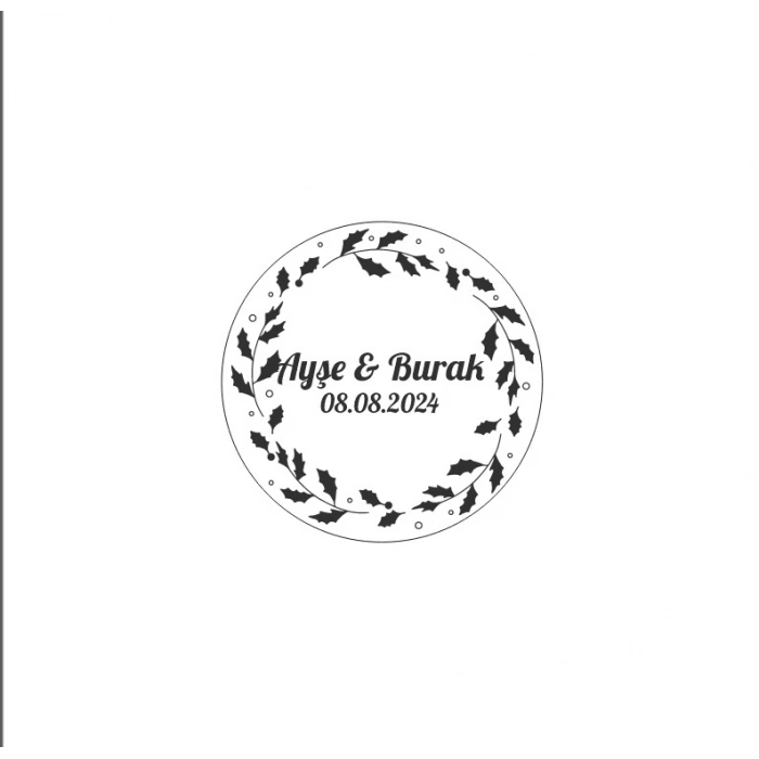 Kış Meyveli Yuvarlak Çelenk Etiketi Kına Nişan Düğün 3x3 cm özel etiket / 50 adet sticker