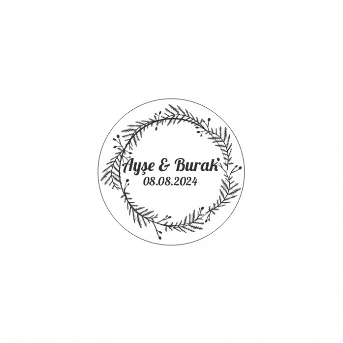 Çam Kozalaklı ve Meyveli Yuvarlak Etiket Kına Nişan Düğün 3x3 cm özel etiket / 50 adet sticker