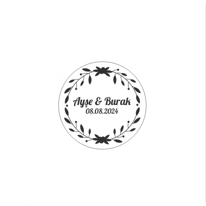 Yuvarlak Kozalaklı Kış Çelengi Etiketi Kına Nişan Düğün 3x3 cm özel etiket / 50 adet sticker