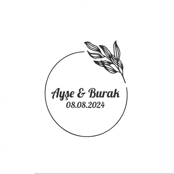 Dörtgen Çiçekli Çelenk Etiketi Kına Nişan Düğün 3x3 cm özel etiket / 50 adet sticker