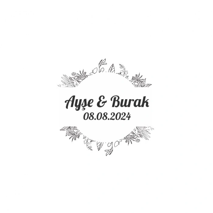 Kış Temalı Oval Çiçekli Etiket Kına Nişan Düğün 3x3 cm özel etiket / 50 adet sticker