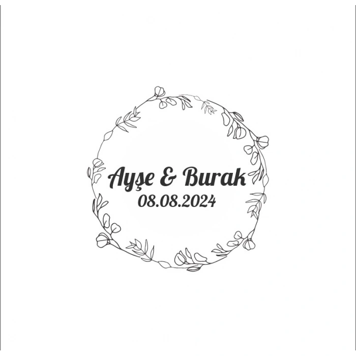 Kozalak ve Çiçekli Oval Etiket Kına Nişan Düğün 3x3 cm özel etiket / 50 adet sticker