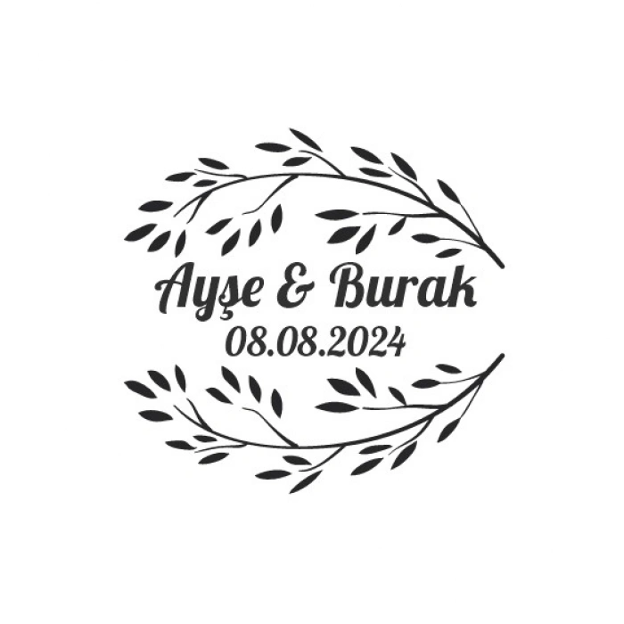 Çam Yapraklı ve Çiçekli Kare Etiket Kına Nişan Düğün 3x3 cm özel etiket / 50 adet sticker