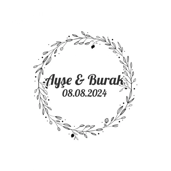 Kozalaklı ve Yapraklı Oval Etiket Kına Nişan Düğün 3x3 cm özel etiket / 50 adet sticker