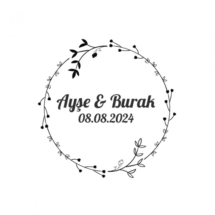 Minimalist Altın Rengi Yaprak Çelengi Etiketi Kına Nişan Düğün 3x3 cm özel etiket / 50 adet sticker