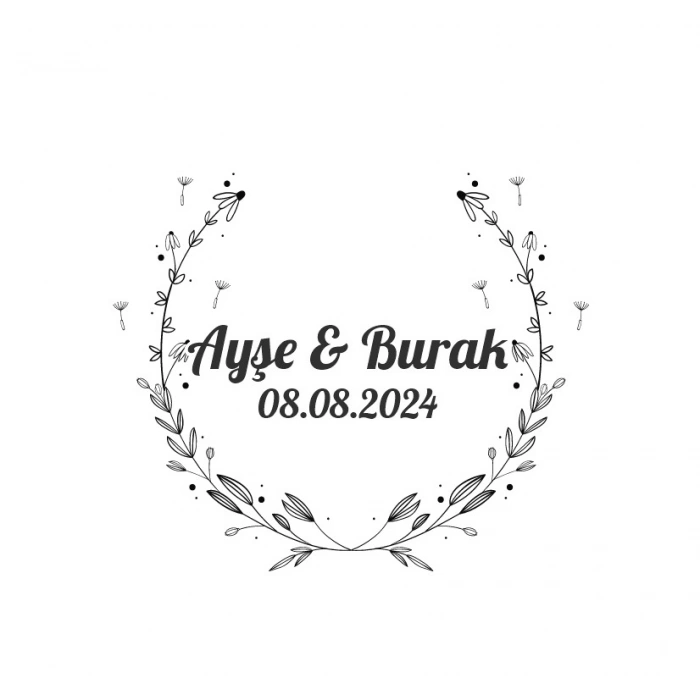 Yuvarlak Altın Yaprak Çelengi Etiketi Kına Nişan Düğün 3x3 cm özel etiket / 50 adet sticker