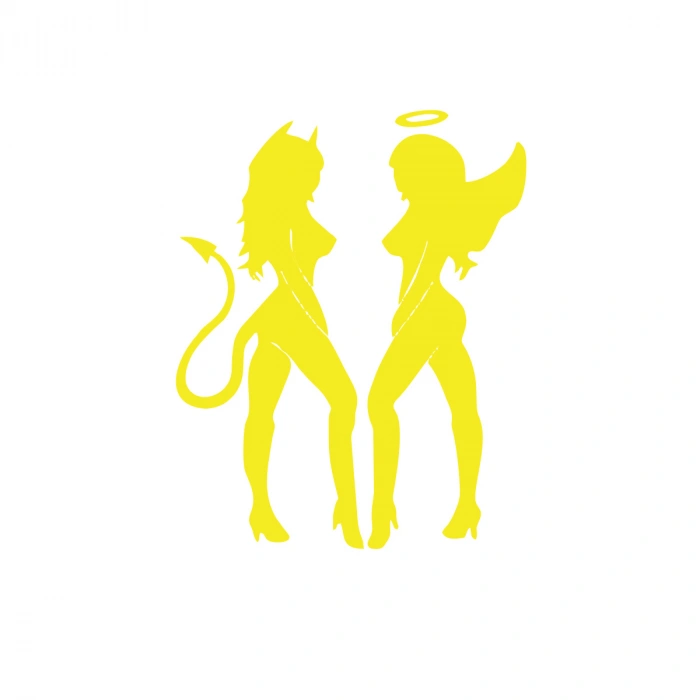 Şeytan ve Melek Kadın Araba Stickeri 17x17 Cm Sarı