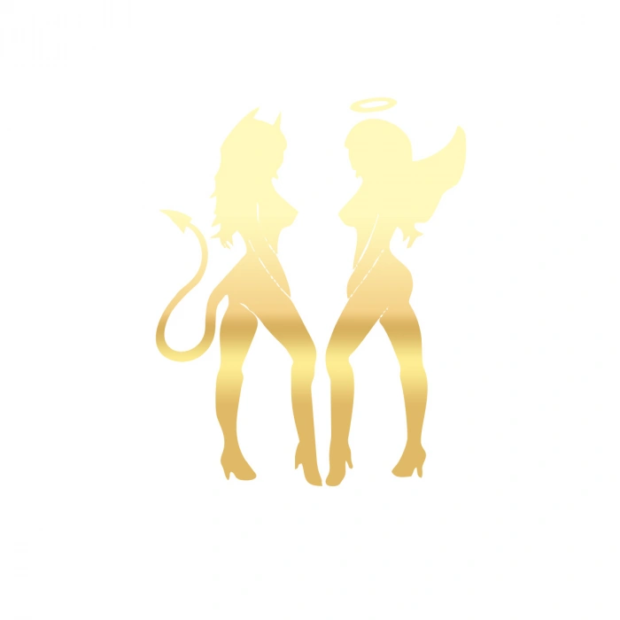 Şeytan ve Melek Kadın Araba Stickeri 17x17 Cm Gold