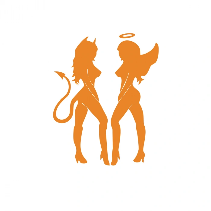 Şeytan ve Melek Kadın Araba Stickeri 17x17 Cm Turuncu