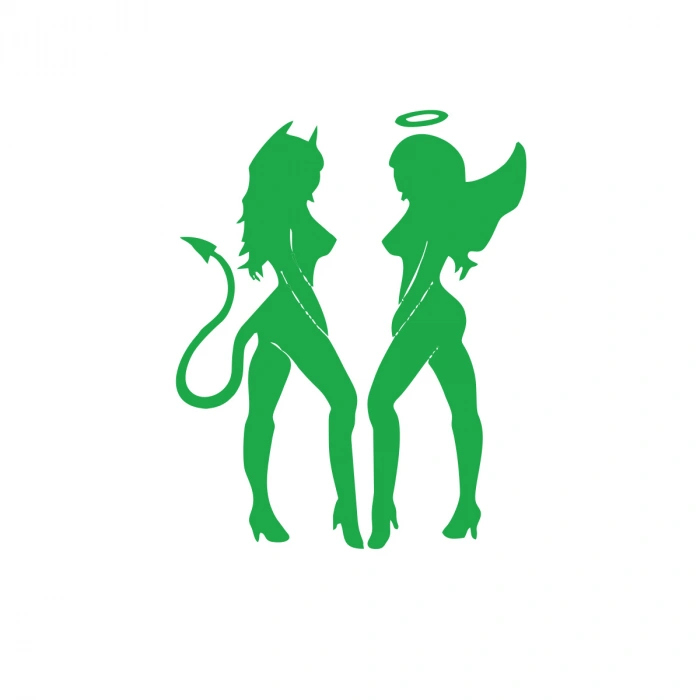 Şeytan ve Melek Kadın Araba Stickeri 17x17 Cm Yeşil