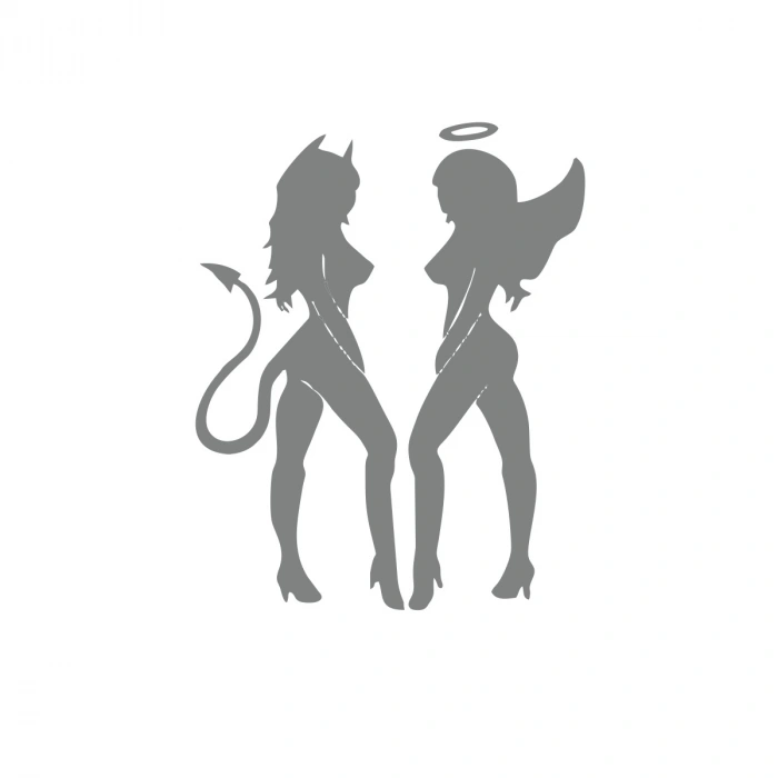 Şeytan ve Melek Kadın Araba Stickeri 17x17 Cm Gri
