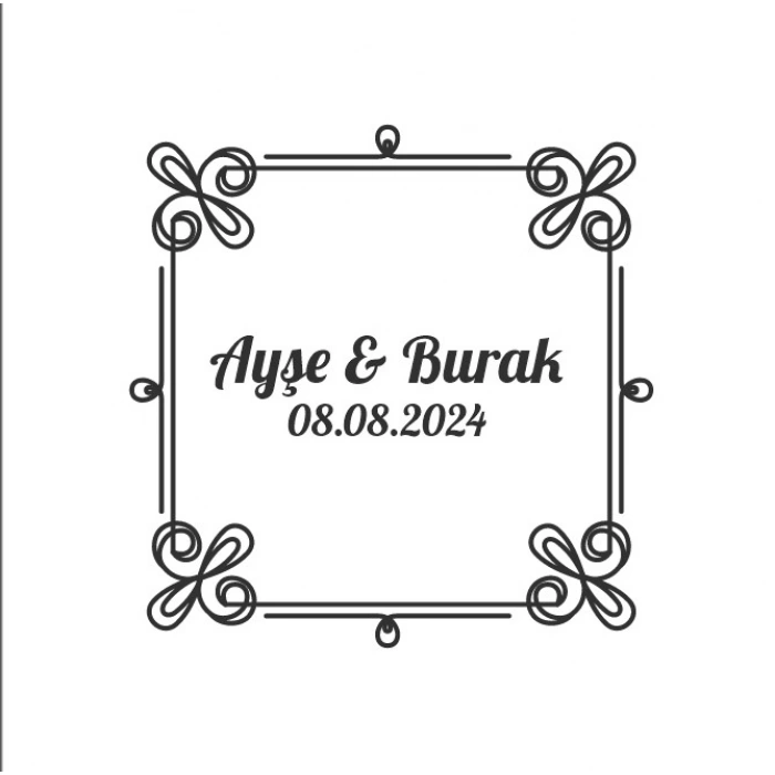 Dörtgen Çiçekli Çelenk Etiketi Kına Nişan Düğün 3x3 cm özel etiket / 50 adet sticker