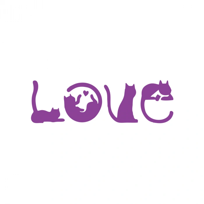 Kediler Love Araba Sticker 17x17 Cm Mor