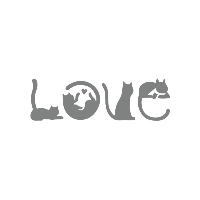 Kediler Love Araba Sticker 17x17 Cm Gri
